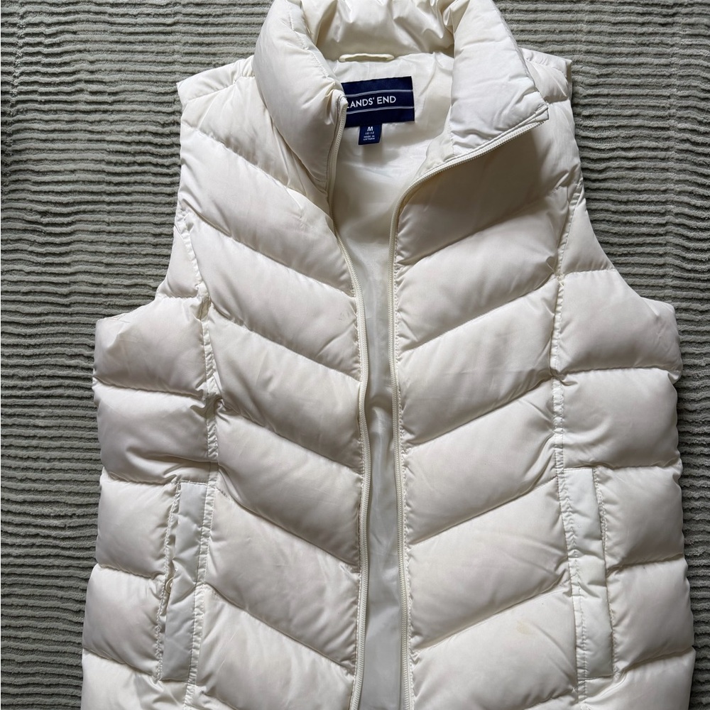 Lands' End Women's Cream Quilted Puffer Vest